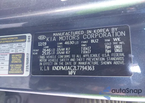 2020 Kia Sportage Lx z USA, uszkodzony, nr VIN KNDPM3AC2L7794363